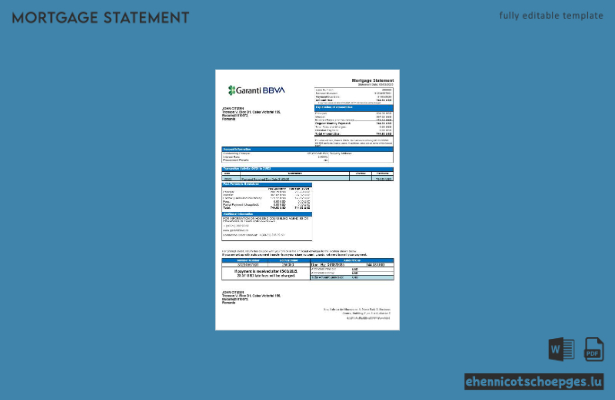 Beispielansicht eines Hypothekenauszugs der Garanti BBVA Romania in Word- und PDF-Formaten
